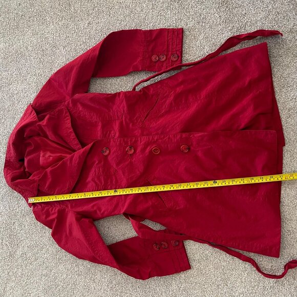 Ambition Y2K Chic Vibrant Red Cotton Blend Belted Red Minimalist Coat Small - Picture 11 of 13